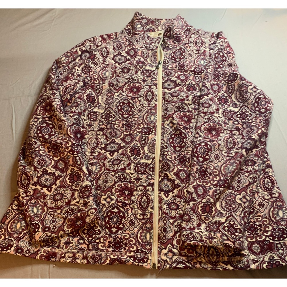Talbots Womens Burgundy Paisley Print Full Zip Jacket XL Lightweight